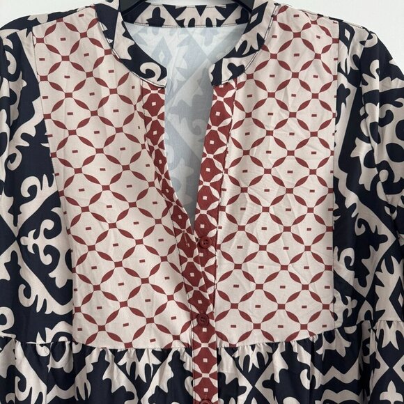 Shein Women Bohemian Short Sleeve Black & Beige Printed Maxi Dress Size L - Picture 6 of 9